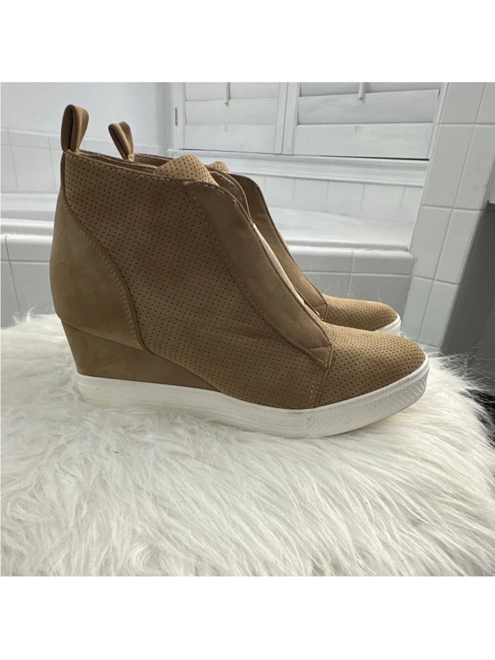 Ccocci Zoey Tan Wedge Sneaker Boot with Perforated Upper